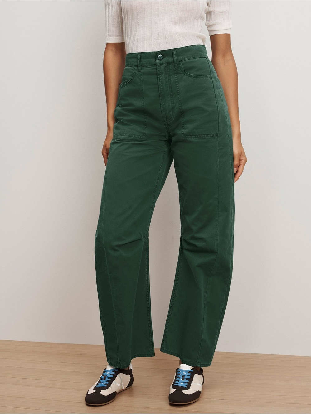 Veronica Beard Deep Green High-Rise Barrel leg pants